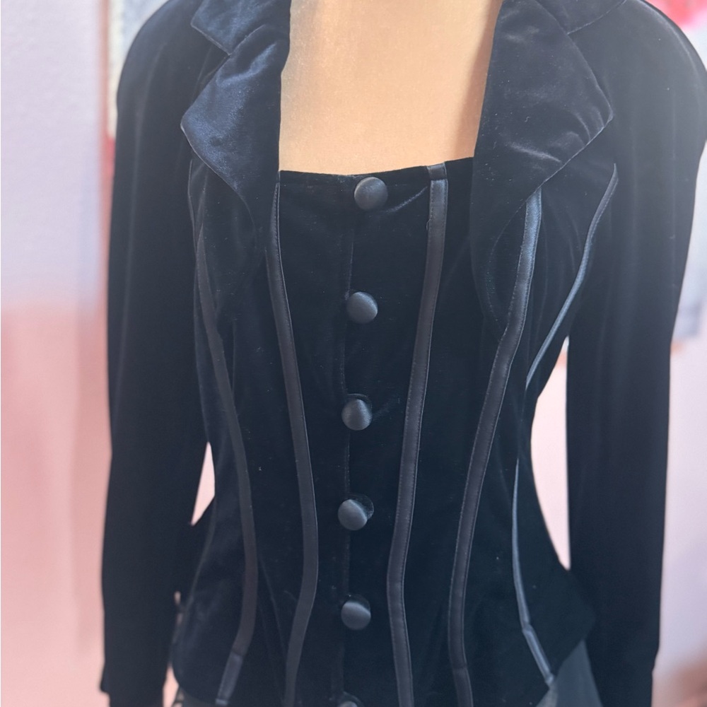 Tadashi Shoji Black Velvet Fitted Blazer - Picture 7 of 8